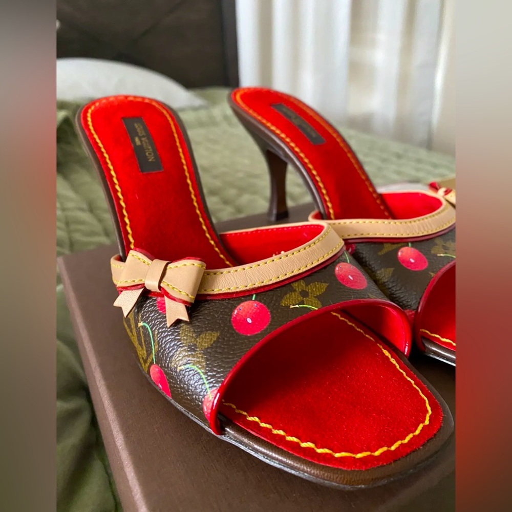 RARE Louis Vuitton x Takashi Murakami Cherry Monogram Heeled Sandal, EU 37.5